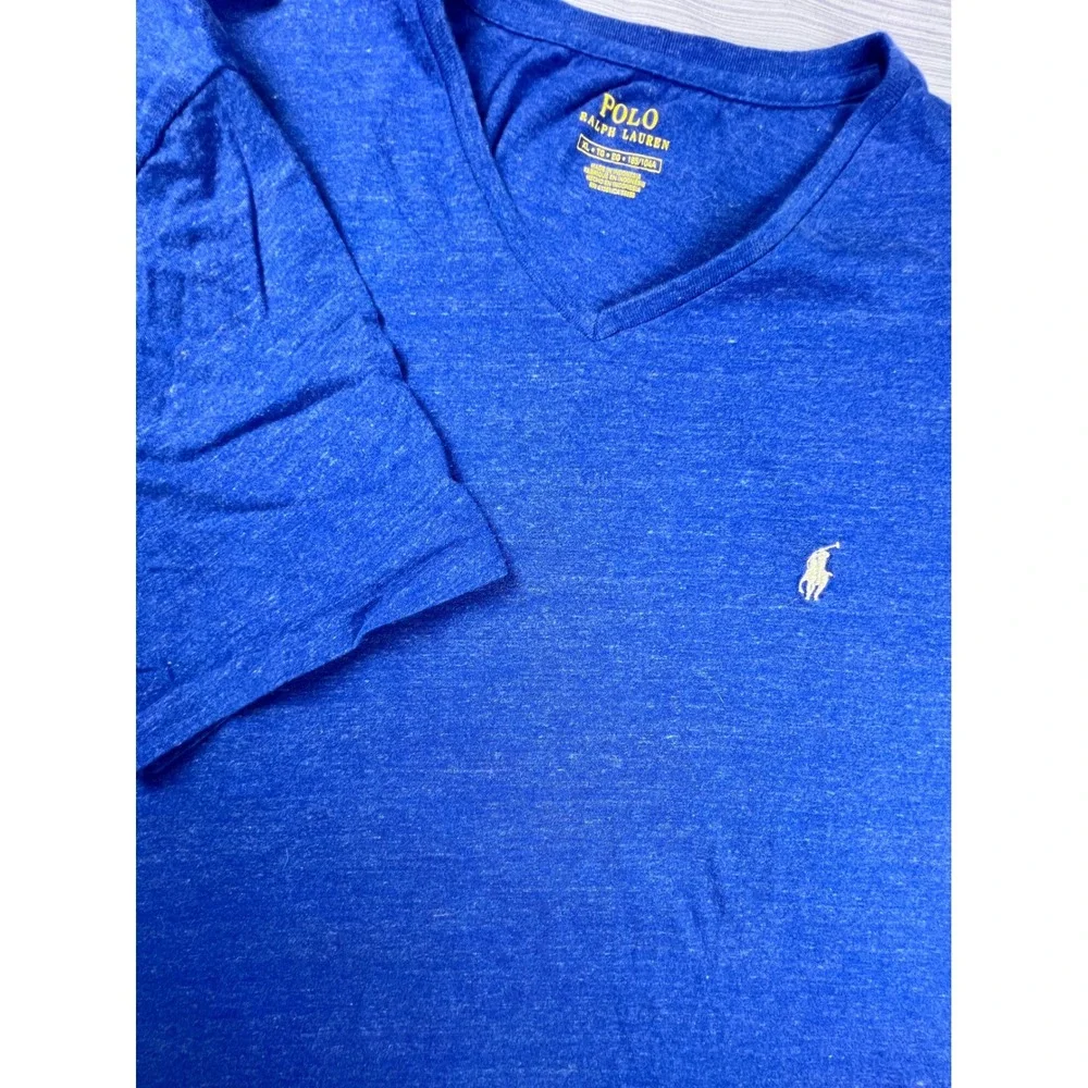 Polo Ralph Lauren‎ Mens XL V-Neck T-Shirt Royal Blue Heather Pony Logo Tee